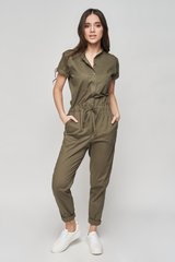 Khaki summer jumpsuit made of cotton Smart casual from BYURSE, Khaki, Cotton, Maxi, Spring Summer, Overalls, Cloth, plain, Overalls, 1 kg, Yes, Ukraine, 95% cotton, 5% elastan, Short sleeve, plain, oversize, Buttoned, Casual, jumpsuit pants, With pockets