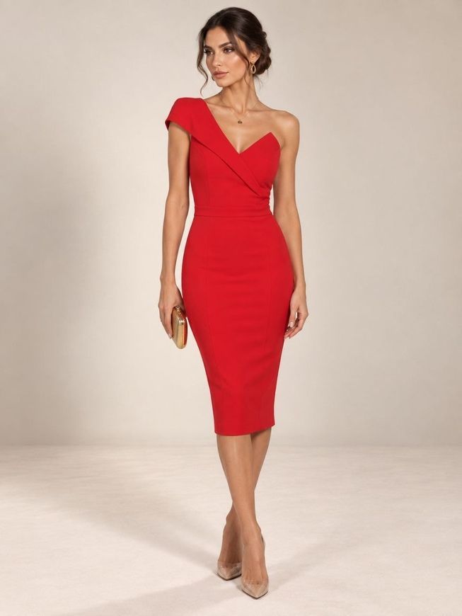 Cocktail, red dress - case Crystal from BYURSE, Red, Crepe, Midi, Оff-season, Cocktail Dresses, Cloth, plain, Dress, 1 kg, Yes, Ukraine, 95% viscose, 5% elastane, Sleeveless, plain, tight-fitting, With a zipper, Bustier, cocktail, Dresses - case, With a zipper