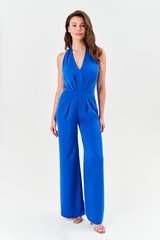 Silk jumpsuit by BYURSE, Blue electrician, Silk, Maxi, Spring Summer, Overalls, Cloth, plain, Overalls, 1 kg, Yes, Ukraine, 95% silk, 5% elastane, Sleeveless, Buttons, off the shoulder, With a zipper, V-neck, Evening, jumpsuit pants