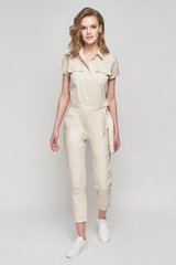 Summer jumpsuit made of cotton Smart casual from BYURSE, Beige, Cotton, Spring Summer, Overalls, Cloth, plain, Overalls, 1 kg, Yes, Ukraine, 95% cotton, 5% elastan, Short sleeve, With belt, Fitted, Buttoned, Casual, jumpsuit pants, With belt