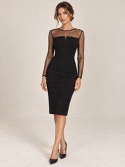 Little Black Dress by BYURSE, The black, Crepe, Midi, Оff-season, Office dress, Cloth, plain, Dress, 1 kg, Yes, Ukraine, 95% viscose, 5% elastane, Long sleeve, Mesh, tight-fitting, With a zipper, Boat neckline, Classical, Dresses - case, With a zipper