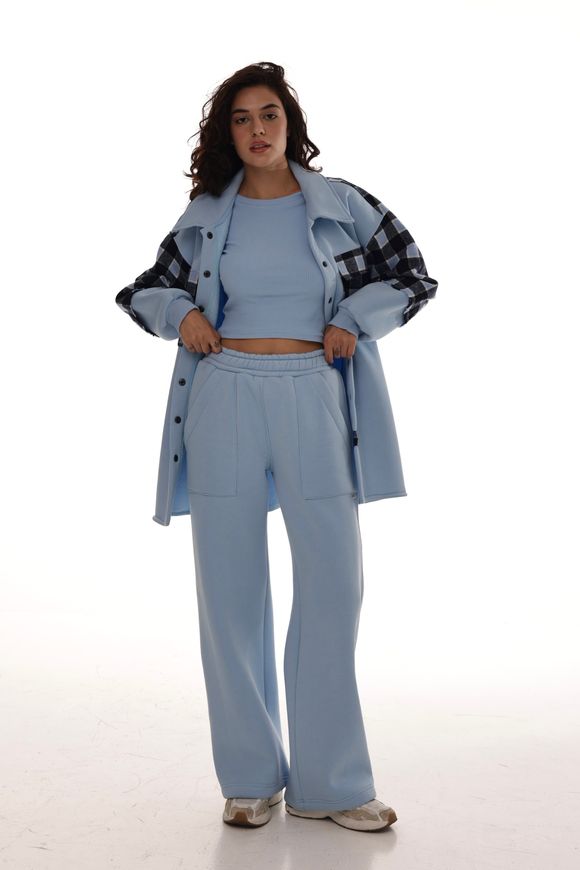 Palazzo pants in ice color, S, Blue, fouter, Аutumn winter, Trousers, Cloth, Ukraine, 95% cotton, 5% elastan, Casual