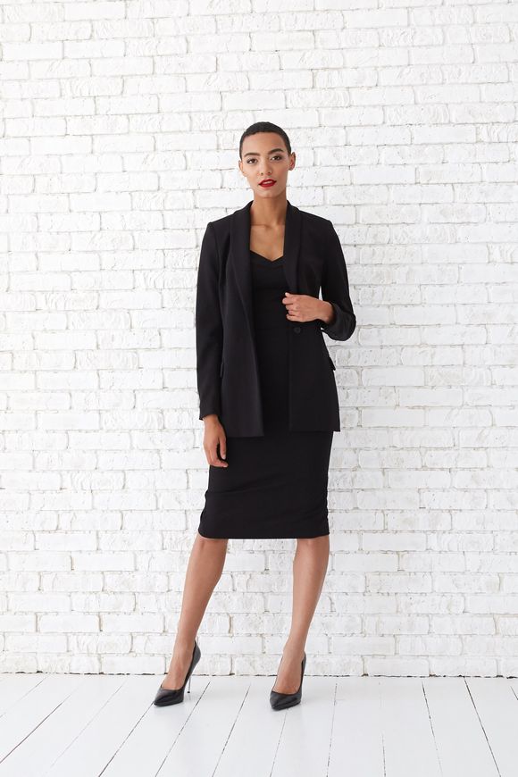 Women's straight jacket in black from BYURSE, The black, Diagonal, Оff-season, Cardigans, Cloth, plain, Jackets, 1 kg, Yes, Ukraine, 95% wool, 5% elastan, Long sleeve, Buttons, Direct, Buttoned, Business, With pockets, Direct