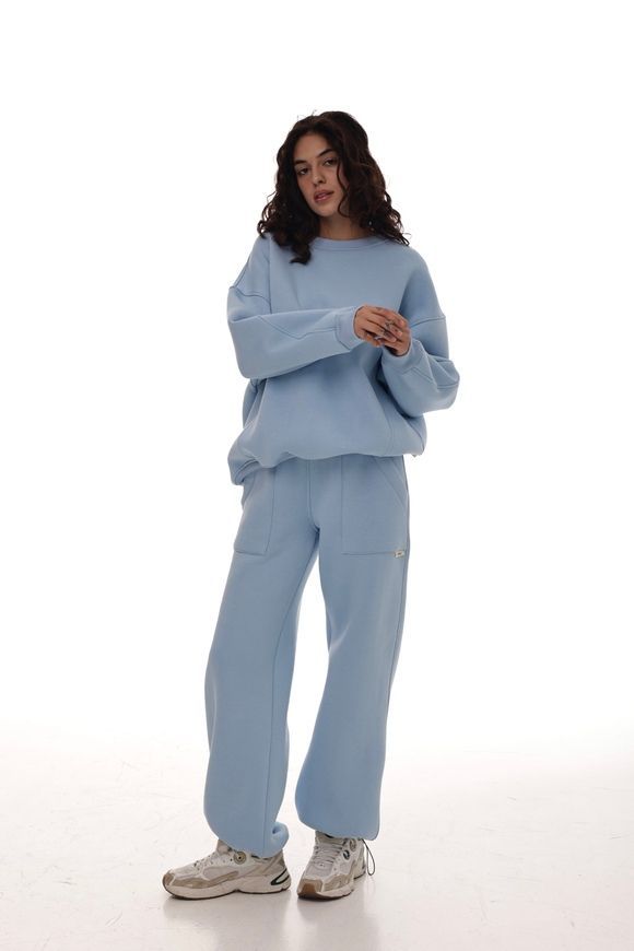 An oversized sweatshirt in ice color, S, Blue, fouter, Аutumn winter, Sweatshirt, Cloth, Ukraine, 95% cotton, 5% elastan, Long sleeve, Casual