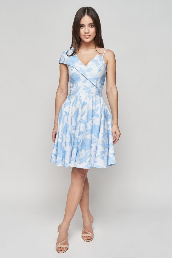 Cocktail, blue dress Crystal from BYURSE, Blue, Jacquard, Міni, Spring Summer, Cocktail Dresses, Cloth, Abstract, Dress, 1 kg, Yes, Ukraine, 95% cotton, 5% elastan, Sleeveless, Printed, asymmetrical, With a zipper, Asymmetrical cut, cocktail