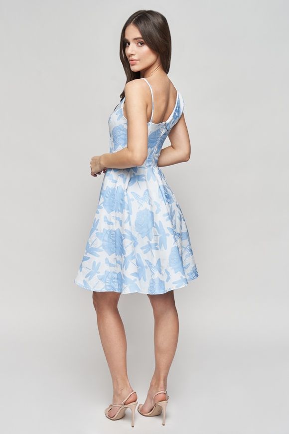 Cocktail, blue dress Crystal from BYURSE, Blue, Jacquard, Міni, Spring Summer, Cocktail Dresses, Cloth, Abstract, Dress, 1 kg, Yes, Ukraine, 95% cotton, 5% elastan, Sleeveless, Printed, asymmetrical, With a zipper, Asymmetrical cut, cocktail