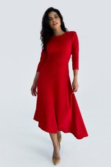 Chia red dress, 42, Red, Crepe, Midi, Оff-season, Dresses, Cloth, plain, Dress, 1 kg, Yes, Ukraine, 95% viscose, 5% elastane, Sleeve 3/4, Trapeze, With a zipper, Round neckline, Classical, Dresses - trapeze