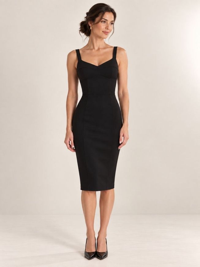Classic black dress - case Naomi by BYURSE, The black, Diagonal, Midi, Оff-season, Office dress, Cloth, plain, Dress, 1 kg, Yes, Ukraine, 95% wool, 5% elastan, Sleeveless, plain, tight-fitting, With a zipper, Bustier, Classical, Dresses - case, With a zipper
