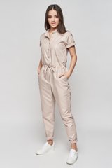 Summer, beige jumpsuit made of cotton Smart casual from BYURSE, 44, Beige, Cotton, Spring Summer, Overalls, Cloth, plain, Overalls, 1 kg, Yes, Ukraine, 95% cotton, 5% elastan, Short sleeve, With strings, oversize, Buttoned, Casual, jumpsuit pants, With pockets