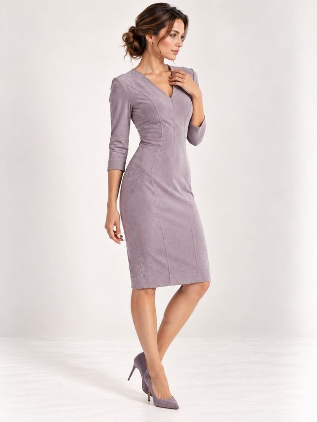 Business, suede dress - caseShannon from BYURSE, gray, Textile suede, Midi, Аutumn winter, Office dress, Cloth, plain, Dress, 1 kg, Yes, Ukraine, Текстильный замш, Sleeve 3/4, plain, tight-fitting, With a zipper, V-neck, Business, Dresses - case, With a zipper