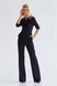 Women's classic black wool jumpsuit from BYURSE, The black, Costume fabric, Maxi, Аutumn winter, Overalls, Cloth, plain, Overalls, 1 kg, Yes, Ukraine, 95% wool, 5% elastan, Sleeve 3/4, plain, high waist, With a zipper, V-neck, Business, jumpsuit pants